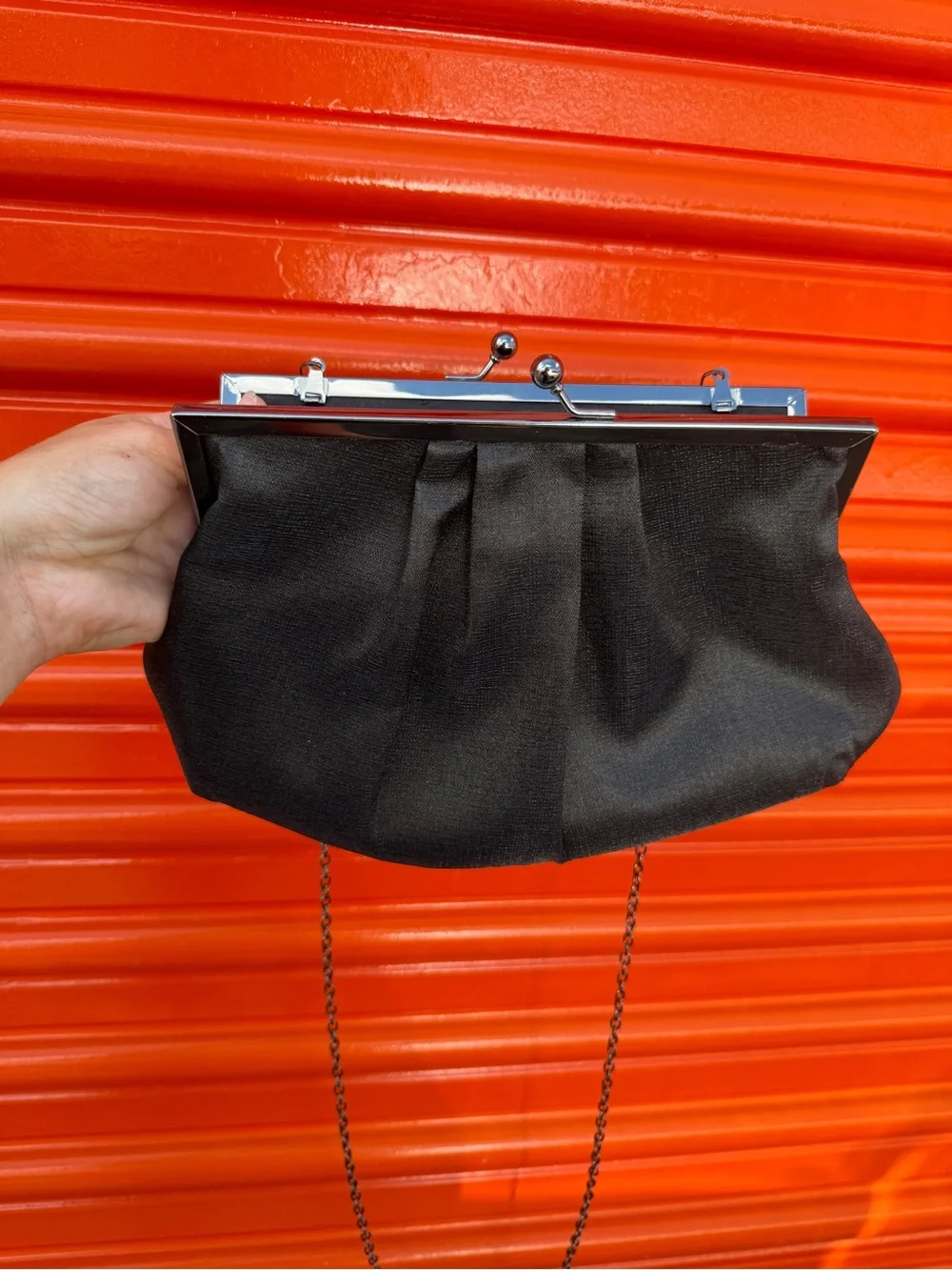 Betsey & Liza Black Evening Clutch Purse Chain Strap Kiss Lock Formal Bag